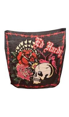 Ed Hardy Skull and Roses Tattoo Print Scarf O/S
